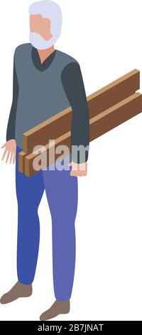 Senior man carpenter icon, isometric style Stock Vector