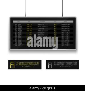 Realistic 3d digital led airport board with flight schedule. Stock Vector