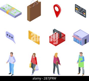 Buyer icons set, isometric style Stock Vector