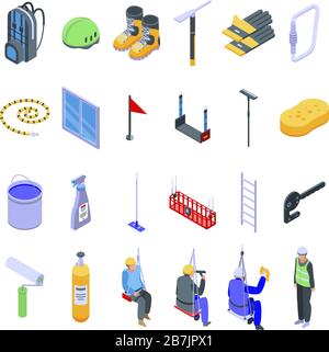 Industrial climber icons set, isometric style Stock Vector