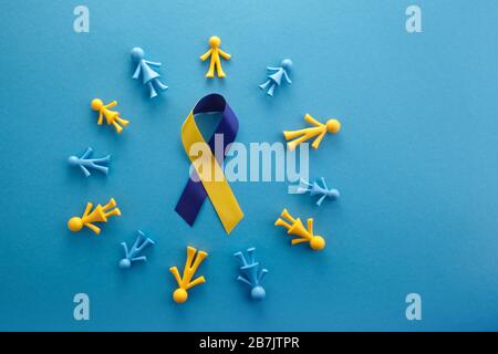 World Down syndrome day on blue background. Down syndrome awareness concept. Top view Stock Photo