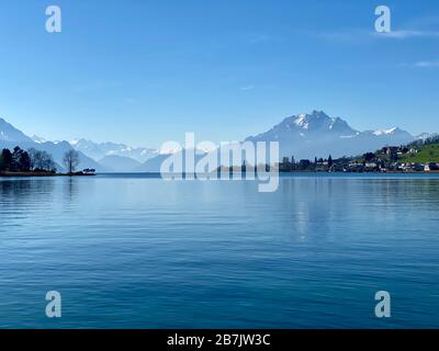 Lake Lucerne with Mount Pilatus in the distance. Switzerland Stock Photo