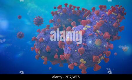 Covid-19 virus outbreak, the health threatening Coronavirus - able to cause illness from common flu and also more serious diseases (3d science illustr Stock Photo