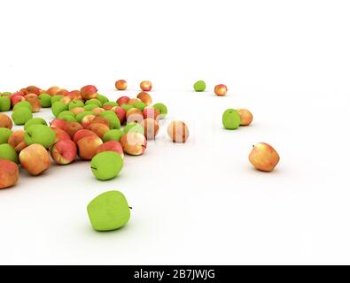 Fresh mix of scattered apples in a big pile. Isolated on white background. 3d render Stock Photo