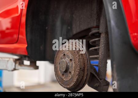 Old rusty drum brakes rear wheel of the car isolated on white background  Stock Photo - Alamy