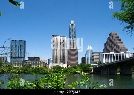 Austin Skyline with Colorado River in the Spring. Stock Photo
