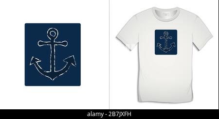 Print on t-shirt graphics design, anchor icon chalky, white background vector Stock Vector