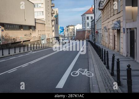 Deserted street in Warsaw downtown after Polish government has declared a state of epidemic threat to limit spread of Coronavirus Stock Photo