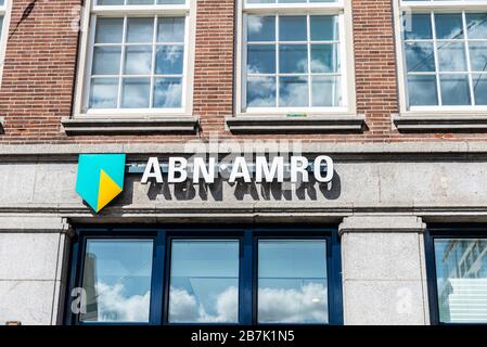 Amsterdam, Netherlands - September 7, 2018: Facade of a branch office of ABN AMRO Bank in Amsterdam, Netherlands Stock Photo