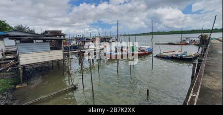 Telaga Air, Sarawak / Malaysia - March 15, 2020: The Beautiful Fishing Village of Telaga Air Stock Photo