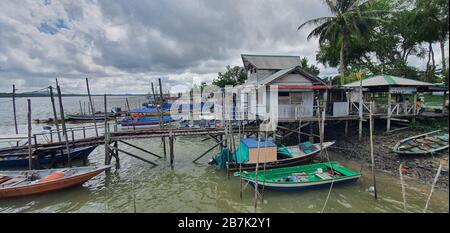 Telaga Air, Sarawak / Malaysia - March 15, 2020: The Beautiful Fishing Village of Telaga Air Stock Photo