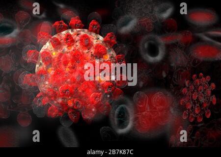 Coronavirus SARS- CoV-2 (Covid-19). Microscopic view. Stock Photo