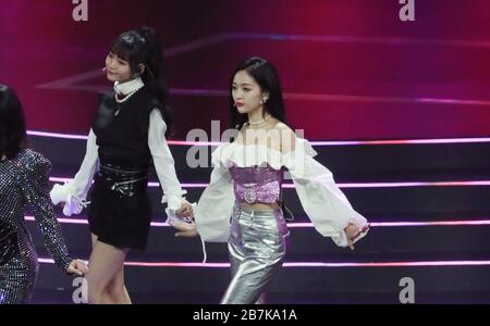 Eleven-member Chinese idol girl group Rocket Girls 101 perform at Weibo Awards Ceremony 2019 in Beijing, China, 11 January 2020. Stock Photo