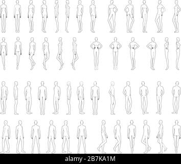 Fashion Template Of 50 Men And Women 9 Head Size For Technical Drawing Gentlemen And Lady