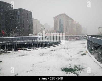 The view of the very first snow of year of rat covering the city, Beijing, China, 2 February 2020. *** Local Caption *** fachaoshi Stock Photo