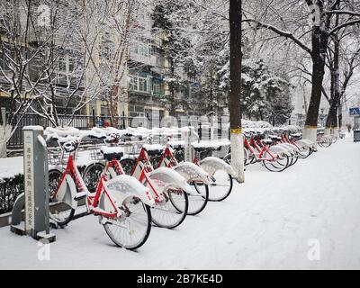 The view of the very first snow of year of rat covering the city, Beijing, China, 2 February 2020. *** Local Caption *** fachaoshi Stock Photo