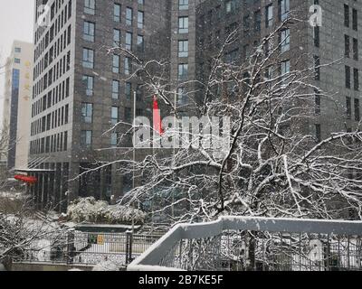 The view of the very first snow of year of rat covering the city, Beijing, China, 2 February 2020. *** Local Caption *** fachaoshi Stock Photo