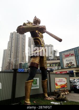 --File--A gigantic statue of Monkey King is set up to attract visitors at a house property sales office in Chongqing, China, 17 January 2020. Stock Photo