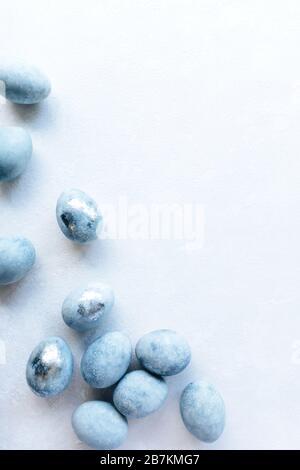 Group ombre blue Easter eggs isolated on white background. Dyed Easter eggs.Compositions in pastel colors. Easter consept. Flat lay, top view. Copy space Stock Photo