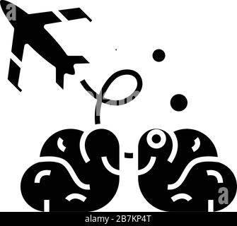 Thoughts flight black icon, concept illustration, vector flat symbol, glyph sign. Stock Vector