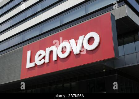 --FILE--The façade of headquarter of Lenovo, a Chinese multinational technology company,  Beijing, China, 8 August 2019. *** Local Caption *** fachaos Stock Photo