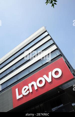 --FILE--The façade of headquarter of Lenovo, a Chinese multinational technology company,  Beijing, China, 8 August 2019. *** Local Caption *** fachaos Stock Photo