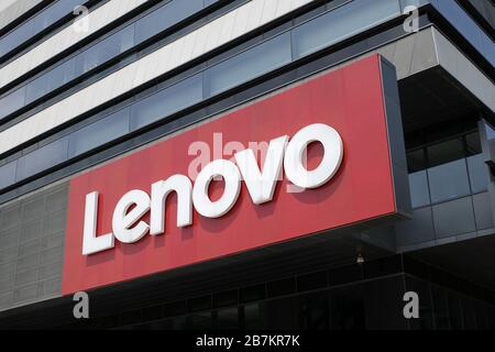 --FILE--The façade of headquarter of Lenovo, a Chinese multinational technology company,  Beijing, China, 8 August 2019. *** Local Caption *** fachaos Stock Photo