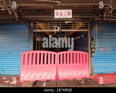 View of the closed Wuhan Huanan Wholesale Seafood Market in Hankou, Wuhan city, central China's Hubei province, 1 January 2020.