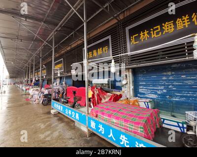 View of the closed Wuhan Huanan Wholesale Seafood Market in Hankou, Wuhan city, central China's Hubei province, 1 January 2020.