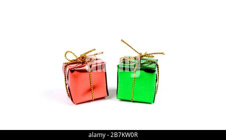 Different Christmas gift boxes on white background Stock Photo