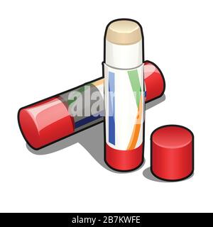 Glue stick in plastic box isolated on a white background. Vector cartoon close-up illustration. Stock Vector