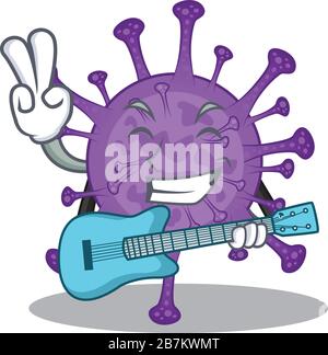 Supper cool bovine coronavirus cartoon playing a guitar Stock Vector