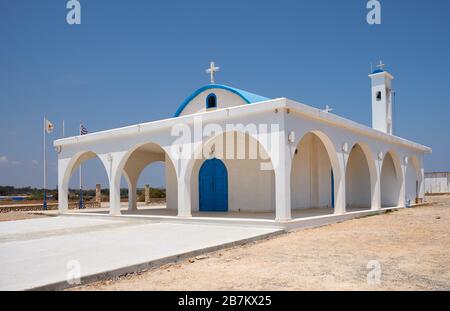 The new Ayia Thekla (Santa tecla)  church of a considerable healer of the early Christian period, St. Thekla. Ayia Napa. Cyprus Stock Photo