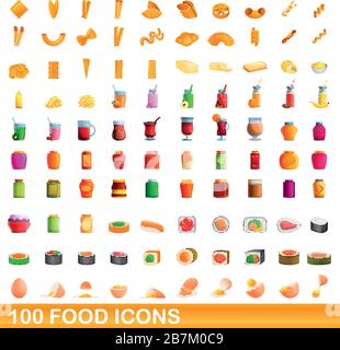 100 food icons set. Cartoon illustration of 100 food icons vector set isolated on white background Stock Vector