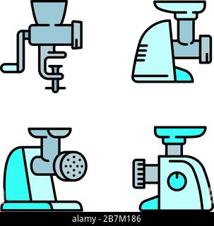 Meat grinder icons set. Outline set of meat grinder vector icons for web design isolated on white background Stock Vector