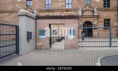 Nuremberg 2019. Entrance to the Memorium Nuremberg Trials. Many years after the trial, the entire structure was converted into a museum. August 2019 i Stock Photo