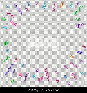 Multicolored serpentine set. Vector pink, violet, red, blue serpantine pieces isolated on transparent background. Place for text in center. Stock Vector