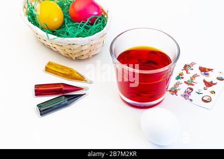 Dyeing and decorating easter eggs Stock Photo