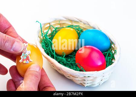 Dyeing and decorating easter eggs Stock Photo