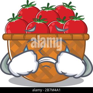 A Crying tomato basket cartoon mascot design style Stock Vector