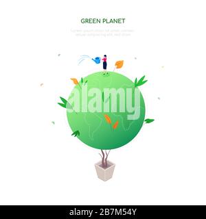 Green planet - modern colorful isometric web banner Stock Vector