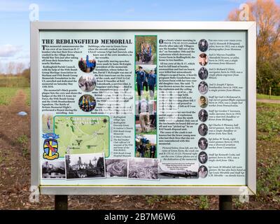 Second world war air crash memorial site monument, Redlingfield, Suffolk, England, UK - crew of Boeing Flying Fortress of the 334th bombardment squadron, 95th bomb group, UD eighth army Air Force based at station 119 Horham Suffolk, crash on 19th November 1943 Stock Photo