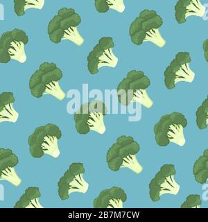 Flat seamless pattern with green broccoli inflorescence. Healthy food, vegetarianism. Stock Vector