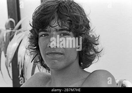 Thomas Tommi Ohrner, ehemaliger deutscher Kinderstar, Schauspieler und Sänger, im Urlaub, um 1980. Former child star, actor and singer Thomas Tommi Ohrner on vacation, around 1980. Stock Photo