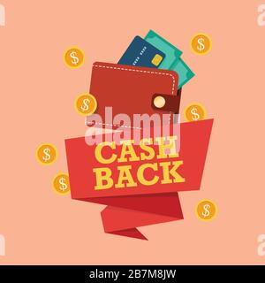 Cash back icon with wallet and coin. concept of cashback vector illustration. Stock Vector