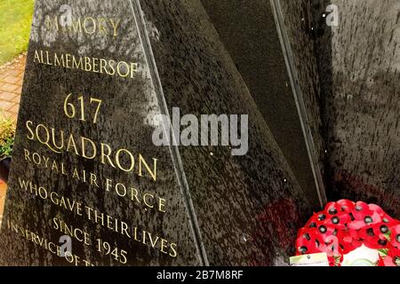 Memorial to the members of the RAF's 617 squadron who have died in action since World War 2, Woodhall Spa, Lincolnshire, UK. Stock Photo