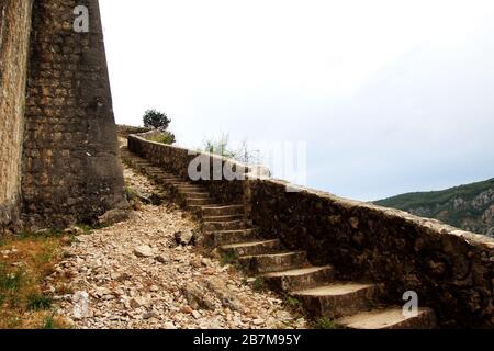 Stairway to Heaven Blue Sky Brick Wall Staircase Beautiful View Landscape Landmark Ancient Stone Brick Wall Stock Photo