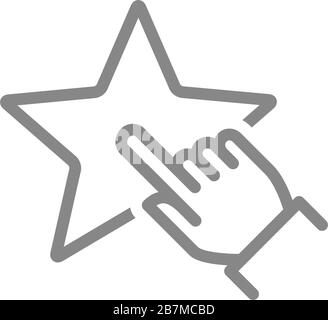 Human chooses a star line icon. Customer review, add to favorites, rating, feedback symbol Stock Vector