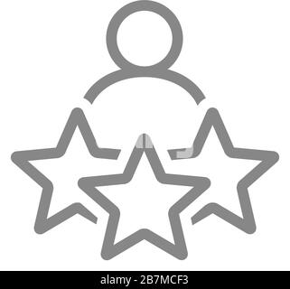 Man and three stars, rating line icon. User reviews, feedback, add to favorites, quality control symbol Stock Vector