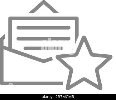 Letter with big stars line icon. Feedback, email review, add to favorites, customer rating symbol Stock Vector